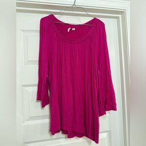 Pink Pleated 3/4 Sleeve Blouse
